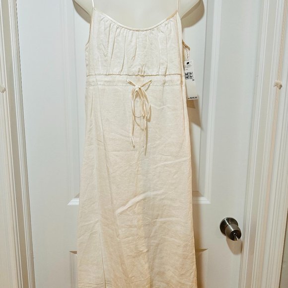DKNY Linen & Silk White Spaghetti Strap Dress - Resort Ready, Size 10 (NWT)